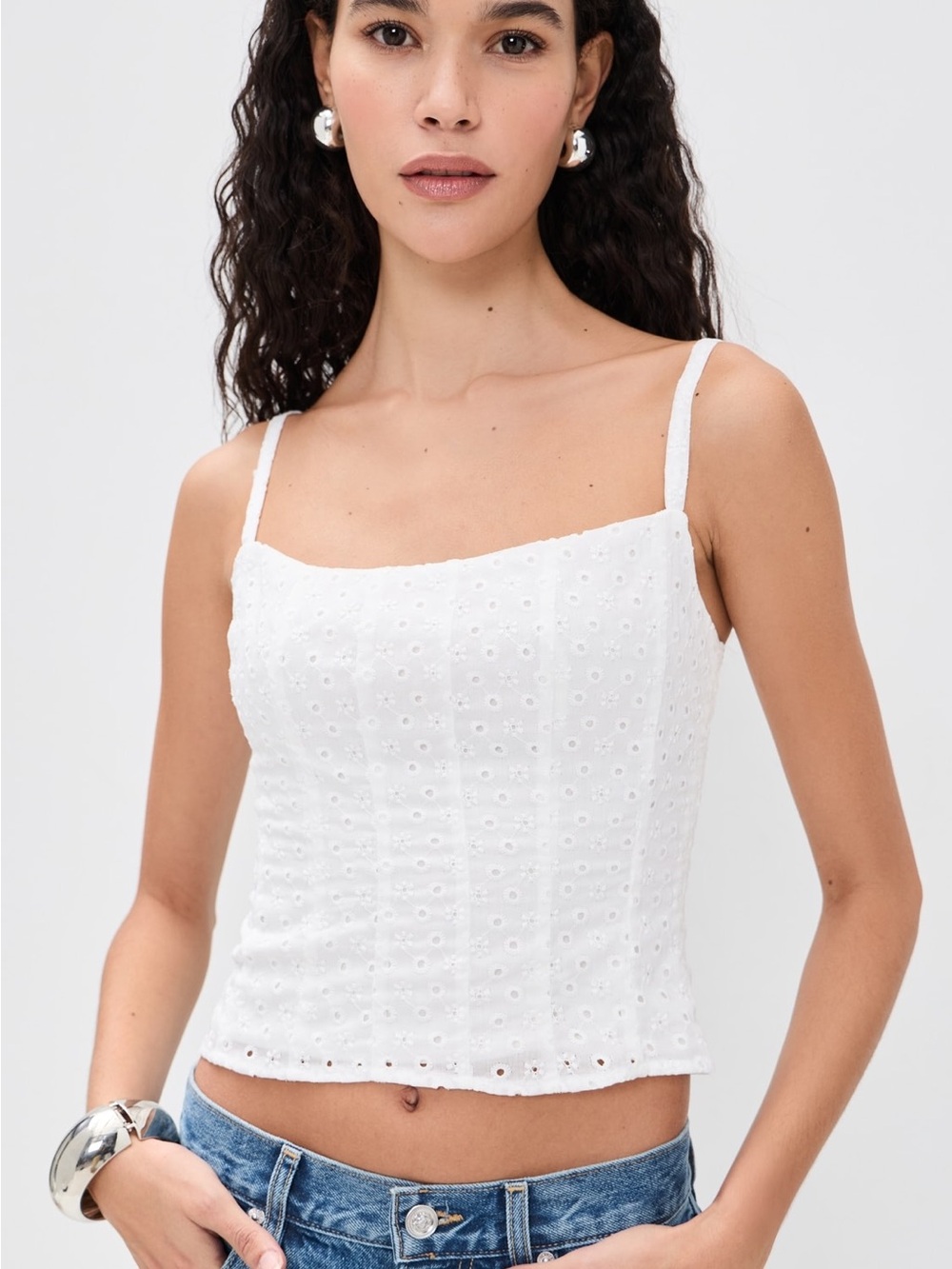 Reformation White Eyelet Square-Neck Tank